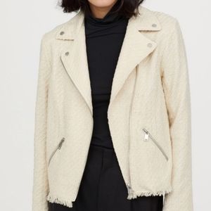 H&M Cream Tweed Moto Jacket Zip Pockets NWT